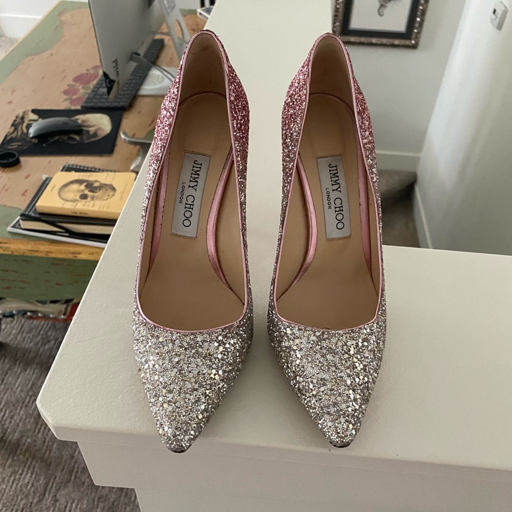 Jimmy Choo Romy 100 Pink Glitter heels - size 37